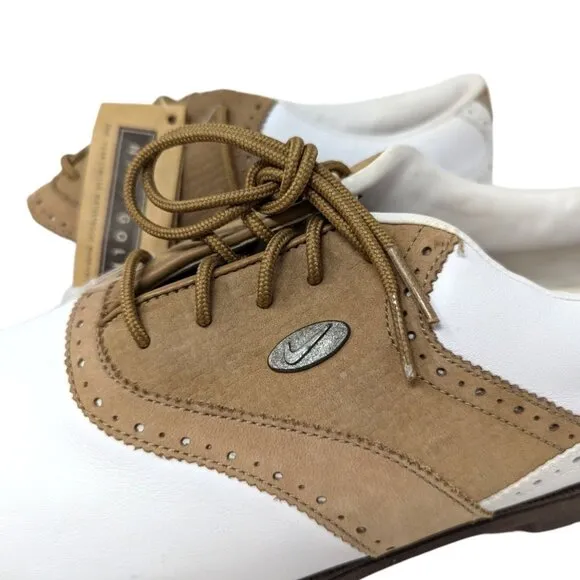 Womens Nike Golf Airliner Brown White Saddle Shoes Cleats with Spikes Size 9.5