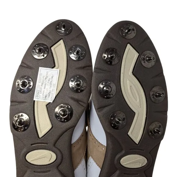 Womens Nike Golf Airliner Brown White Saddle Shoes Cleats with Spikes Size 9.5