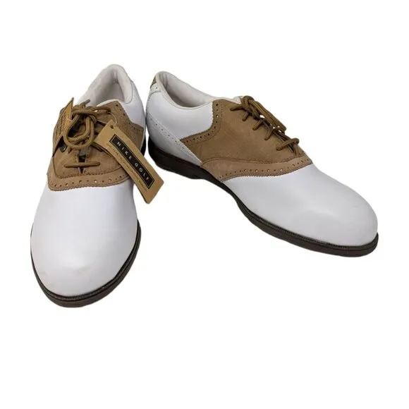Womens Nike Golf Airliner Brown White Saddle Shoes Cleats with Spikes Size 9.5