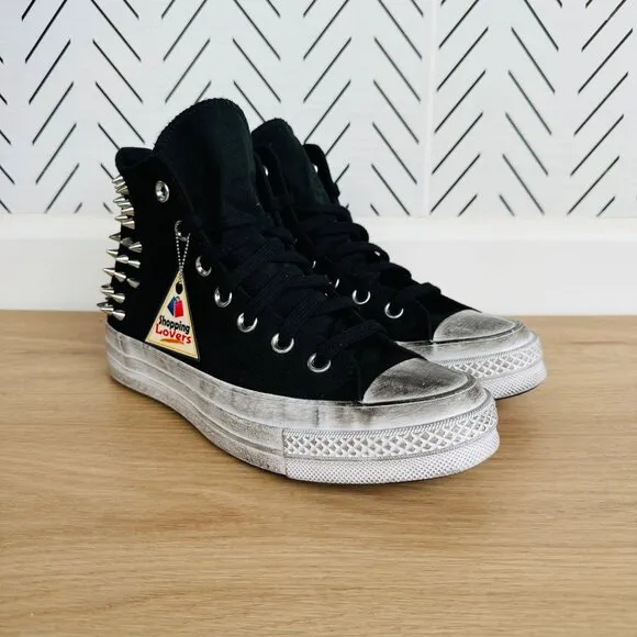🤩Women's Shoes Converse Chuck 70 Hi Sz 5 Studded Black White Punk A07207C Rare