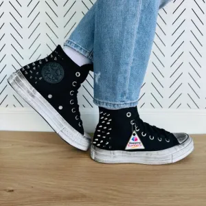 🤩Women's Shoes Converse Chuck 70 Hi Sz 5 Studded Black White Punk A07207C Rare