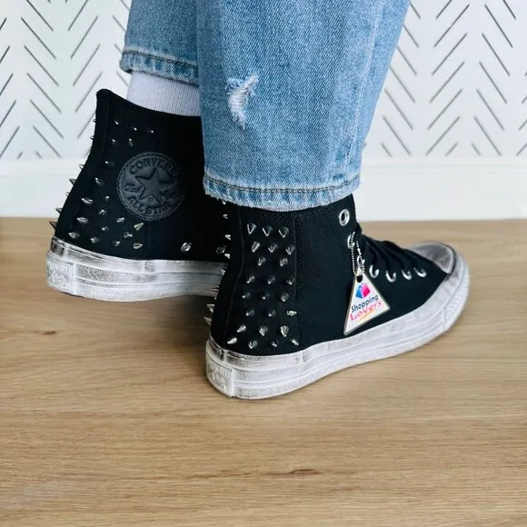 🤩Women's Shoes Converse Chuck 70 Hi Sz 5 Studded Black White Punk A07207C Rare