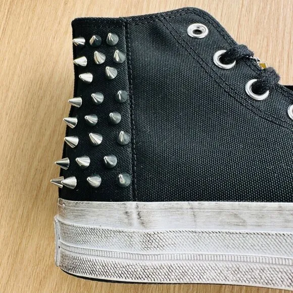 🤩Women's Shoes Converse Chuck 70 Hi Sz 5 Studded Black White Punk A07207C Rare