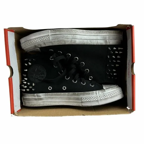 🤩Women's Shoes Converse Chuck 70 Hi Sz 5 Studded Black White Punk A07207C Rare