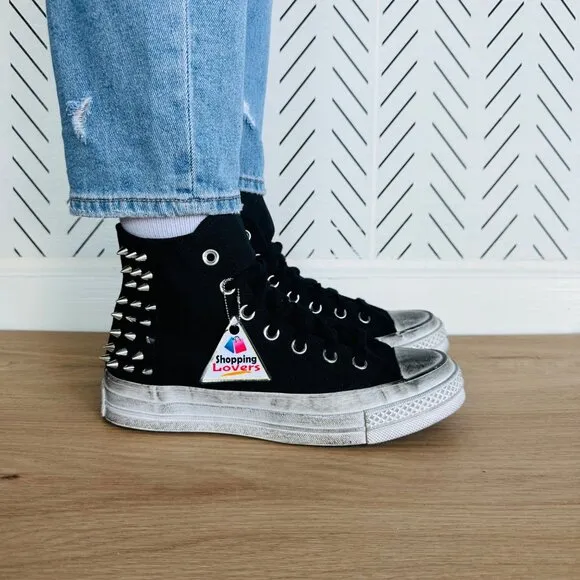 🤩Women's Shoes Converse Chuck 70 Hi Sz 5 Studded Black White Punk A07207C Rare