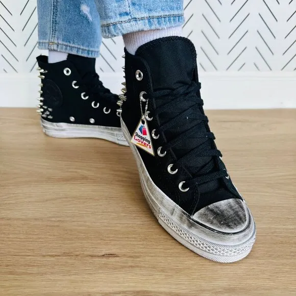 🤩Women's Shoes Converse Chuck 70 Hi Sz 5 Studded Black White Punk A07207C Rare