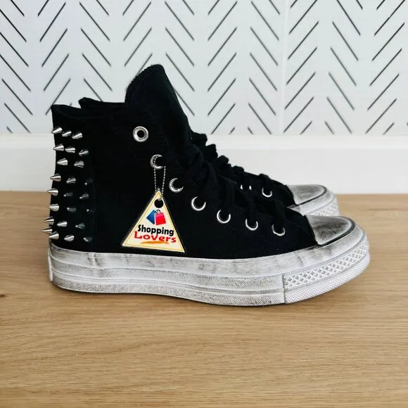 🤩Women's Shoes Converse Chuck 70 Hi Sz 5 Studded Black White Punk A07207C Rare