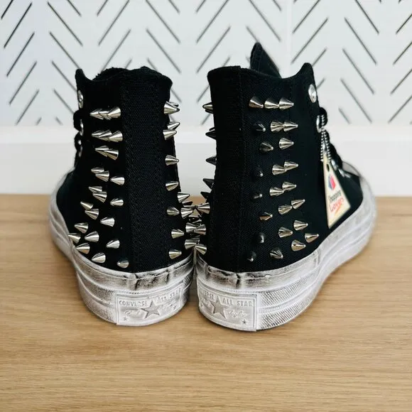 🤩Women's Shoes Converse Chuck 70 Hi Sz 5 Studded Black White Punk A07207C Rare