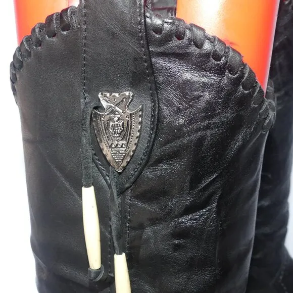Women's Vintage Laredo metal toeguard beaded tassel western boots sz 6