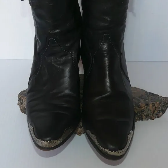 Women's Vintage Laredo metal toeguard beaded tassel western boots sz 6