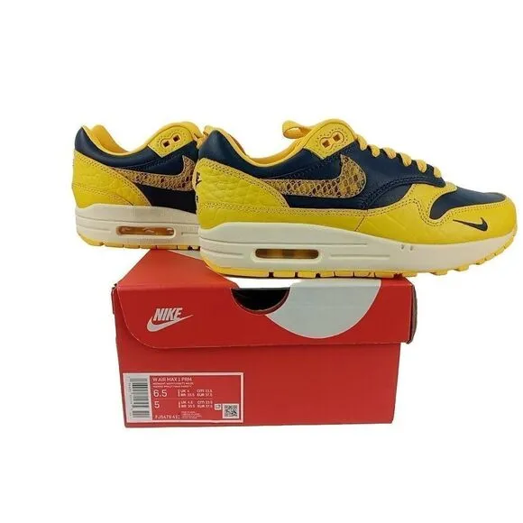 WOMENS NIKE AIR MAX 1 PREMIUM_NAVY/VARSITY MAIZE-NATURAL FJ5479-410 (6.5)