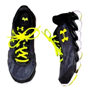 Wrn 2X🔥UNDER ARMOUR black yellow athletic tennis shoes youth boys size 6.5