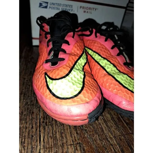 Youth Size 7.5 Nike Hypervenom Phatal Cleats Athletic Shoes Pink Orange Yellow